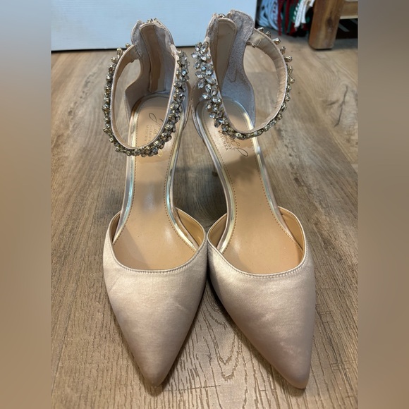 Jewel Badgley Mischka Shoes - Jewel Badgley Mischka Satin Heels with Embellished Ankle Strap